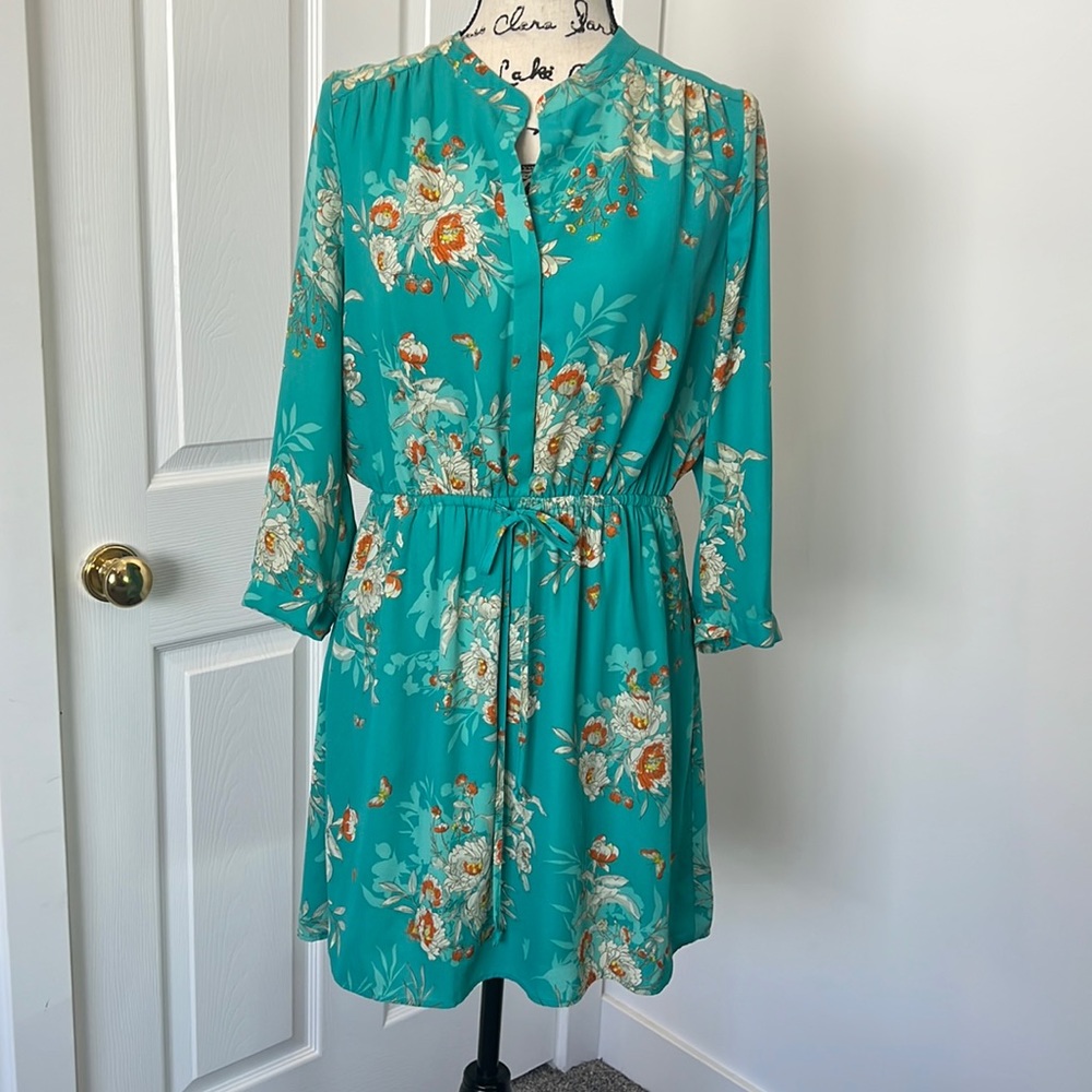 DR2 BY DANIEL RAINN Split Neck Long Sleeve Mini Dress Size M - Teal green NWOT
